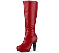 Allegra K Bottes à plateforme à talons épais et bout rond pour femmes rouge 37.5
