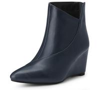 Allegra K Bottes à Talon compensé Bout Pointu pour Femmes Bleu Marin 38