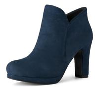 Allegra K Bottes à talon épais à bout rond pour femme, bleu marine, 38 EU