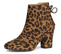 Allegra K Bottes Bout Rondes à Fermeture éclair pour Femmes Léopard 37.5