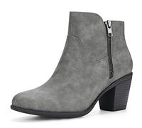 Allegra K Bottes de Cheville zippées Bout Rond Talon épais pour Femmes Gris 38