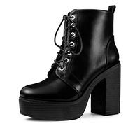 Allegra K Bottes de Combat à Lacets et Talons Hauts épais pour Femmes Noir 40
