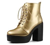 Allegra K Bottes de Combat à Lacets et Talons Hauts épais pour Femmes Or 39