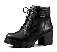 Allegra K Bottes de Combat à Talons épais et à Lacets pour Femmes Noir 38