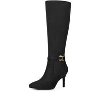 Allegra K Bottes hautes à talon aiguille et bout pointu pour femme, avec boucle et fermeture éclair latérale Noir 39