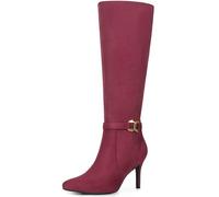 Allegra K Bottes hautes à talon aiguille et bout pointu pour femme, avec boucle et fermeture éclair latérale Bourgogne 38