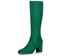 Allegra K Bottes hautes à talon épais avec fermeture éclair latérale pour femme, vert émeraude, 39.5 EU