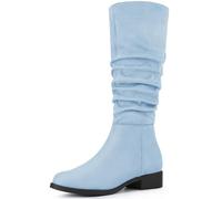 Allegra K Bottes hautes à talons blocs et bout rond pour femmes Bleu ciel 40