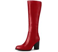 Allegra K Bottes hautes à talons carrés et bout rond pour femmes rouge 37