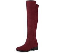 Allegra K Bottes hautes à talons épais avec fermeture éclair latérale pour femme, bordeaux, 39 EU