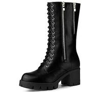 Allegra K Bottes Hautes à Talons épais et à Plateforme à Lacets pour Femmes Noir 38