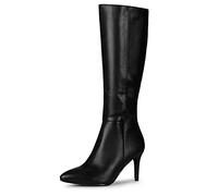 Allegra K Bottes Hautes pour Femmes à Bout Pointu et Fermeture éclair latérale à Talon Aiguille Noir 38