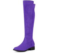 Allegra K Bottes hauteur genou à talons épais et fermeture éclair latérale pour femmes Mauve 36