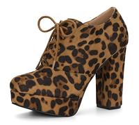 Allegra K Bottes Lacets avec Bout Rond Talon épais pour Femmes Léopard 40