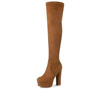 Allegra K Bottes montantes à talon carré pour femme, marron, 38.5 EU