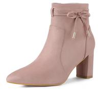 Allegra K Bottines à bout pointu à talon bloc et fermeture éclair pour femme, Rose poussière., 40 EU