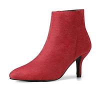Allegra K Bottines à bout pointu et fermeture éclair à talon aiguille pour femme, Rouge, 40 EU