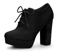 Allegra K Bottines à lacets à talon épais pour femme, Noir, 5.5 UK