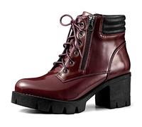 Allegra K Bottines à talon bloc avec fermeture éclair pour femme, bordeaux, 40.5 EU