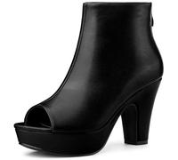 Allegra K Bottines à talon épais et plateforme à bout ouvert pour femme Noir 39