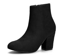 Allegra K Bottines à Talon Rond pour Femmes avec Bout Rond et Fermeture à glissière Noir 38.5