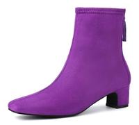 Allegra K Bottines à talons carrés et fermeture éclair à l'arrière pour femmes Dunkelviolett 38