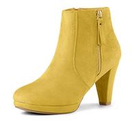 Allegra K Bottines à talons épais et plateforme basse, avec fermeture éclair latérale, pour femmes, jaune, 39.5 EU