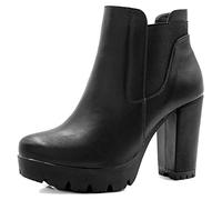 Allegra K Bottines compensées à talon haut pour femme, Noir, 38 EU