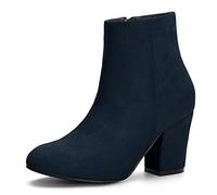Allegra K Bottines de Noël à talon épais avec fermeture éclair latérale pour femme, bleu marine, 40 EU
