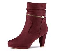 Allegra K Bottines mi-mollet à talon haut et fermeture éclair pour femme, bordeaux, 39 EU