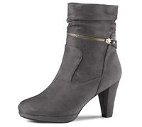 Allegra K Bottines mi-mollet à talon haut et fermeture éclair pour femme, gris, 40 EU