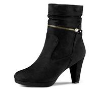 Allegra K Bottines mi-mollet à talon haut et fermeture éclair pour femme, Noir, 37.5 EU