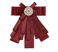 Allegra K Bow Broche pour femmes Noeud papillon de couleur unie pré-noué avec perles, cravate fermeture à épingle Rouge foncé Taille unique