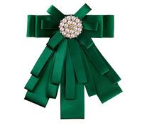 Allegra K Bow Broche pour femmes Noeud papillon de couleur unie pré-noué avec perles, cravate fermeture à épingle Vert profond Taille unique