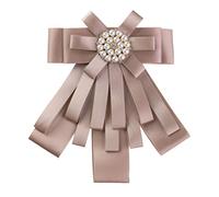 Allegra K Bow Broche pour femmes Noeud papillon de couleur unie pré-noué avec perles, cravate fermeture à épingle Rose Taille unique