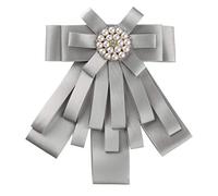 Allegra K Bow Broche pour femmes Noeud papillon de couleur unie pré-noué avec perles, cravate fermeture à épingle Gris Taille unique