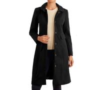 Allegra K Caban Mi-long Femme Manteau à Col Claudine et Boutonnage Veste d'Hiver à Manches Longues avec Poches Manteaux Classique Blouson Longs Décontractés Noir S