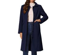 Allegra K Caban Mi-long Femme Manteau à Col Claudine et Boutonnage Veste d'Hiver à Manches Longues avec Poches Manteaux Classique Blouson Longs Décontractés Bleu foncé S
