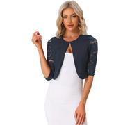 Allegra K Cardigan boléro à Manches Longues en Dentelle Florale pour Femme, Ouvert sur Le Devant, pour Le bureauBleu foncé M