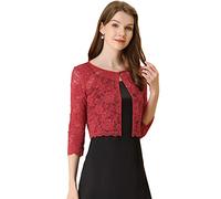 Allegra K Cardigan Court élégant pour Femme, boléro Transparent en Dentelle floraleRouge M