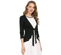 Allegra K Cardigan Court en Tricot à Ourlet volanté et noué sur Le Devant pour Femme Costume d'halloween Noir L