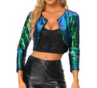 Allegra K Cardigan Femme Paillettes Boléro Métallique Veste Courte à Sequin Manches 3/4 Ouvert sur Le Devant Gilet pour Fête et Soirée