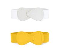 Allegra K Ceinture élastique pour femme Interlock 8 en forme de similicuir extensible Ceintures habillées Jaune blanc 68.6cm/27"