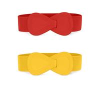 Allegra K Ceinture élastique pour femme Interlock 8 en forme de similicuir extensible Ceintures habillées Jaune rouge 68.6cm/27"