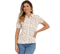 Allegra K Chemise en Coton à Volants pour Femmes avec col Rabattu et Fleurs Orange S