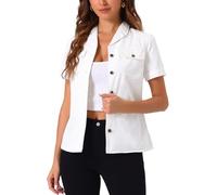 Allegra K Chemise en Jean pour Femme avec col à Manches Courtes et Poche Poitrine boutonnée Blanc XL