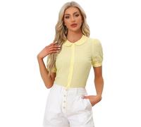Allegra K Chemisier à Carreaux pour Femme à Manches Courtes et col Claudine Jaune XL
