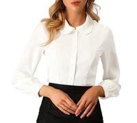 Allegra K Chemisier à col claudine pour femme - Chemises de travail décontractées, Crème, blanc, M