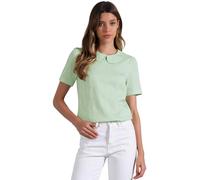 Allegra K Chemisier à col Claudine pour Haut Kawaii à Manches Courtes en Jacquard Floral pour Femme Vert XL