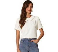 Allegra K Chemisier à col Claudine pour Haut Kawaii à Manches Courtes en Jacquard Floral pour Femme Abricot S